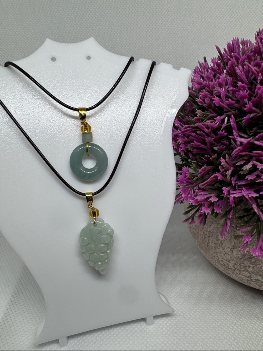 Set of 2 Natural Type A Jade Pendants - Donut, Grapes